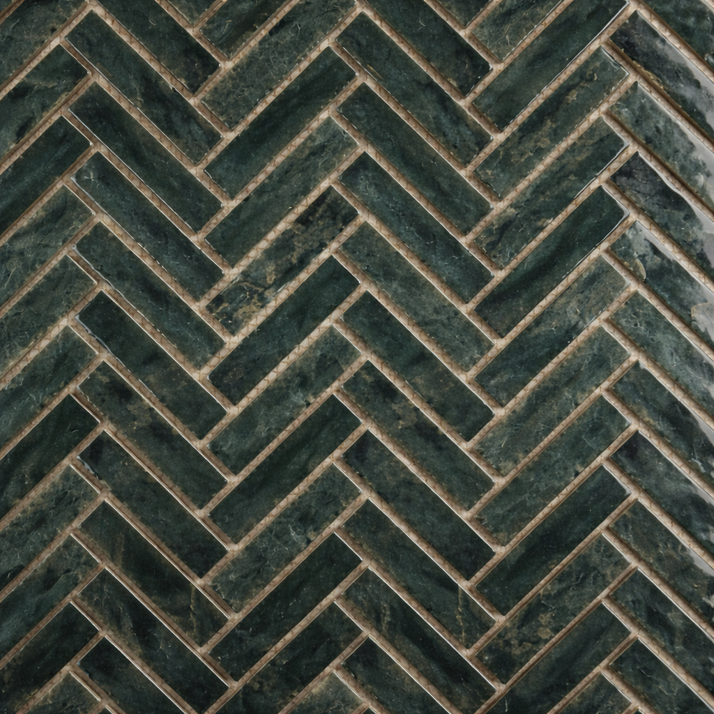 Sample - Tempered - Jade Herringbone Mosaic