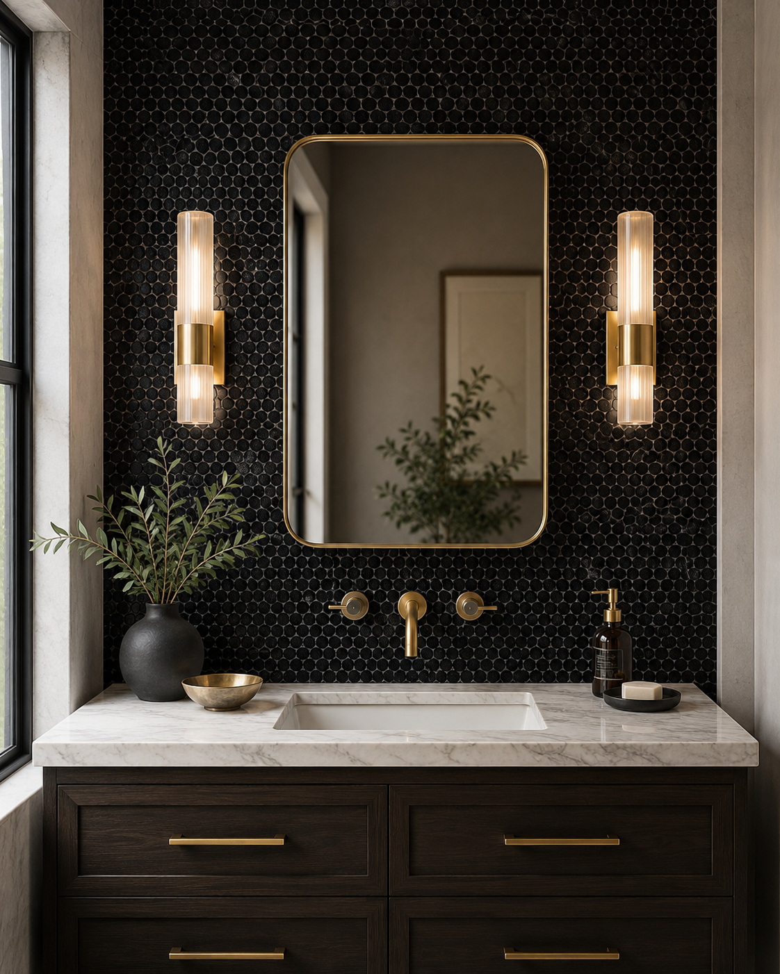 Marmos - Fairmont Black Penny Round Mosaic