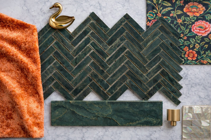 Tempered - Jade Herringbone Mosaic