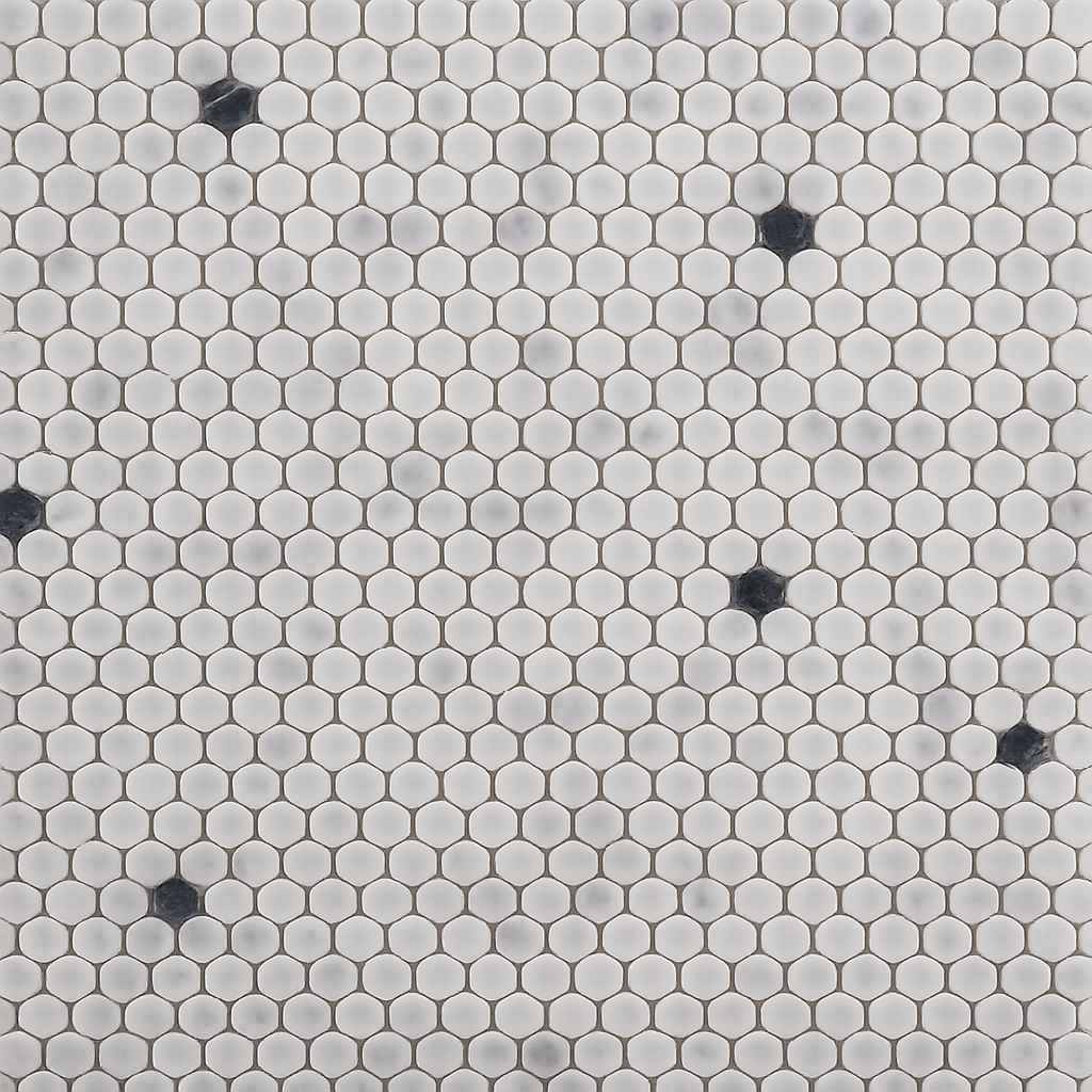 Marmos - Fairmont White and Black Penny Round Mosaic