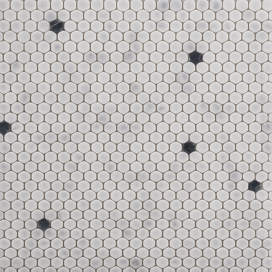 Marmos - Fairmont White and Black Penny Round Mosaic