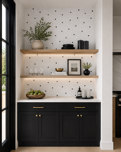 Marmos - Fairmont White and Black Penny Round Mosaic