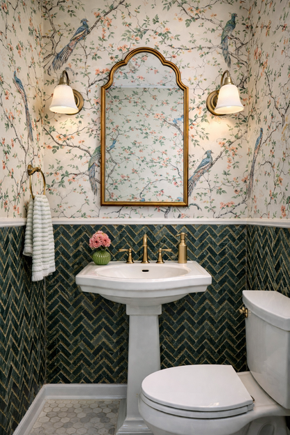 Tempered - Jade Herringbone Mosaic