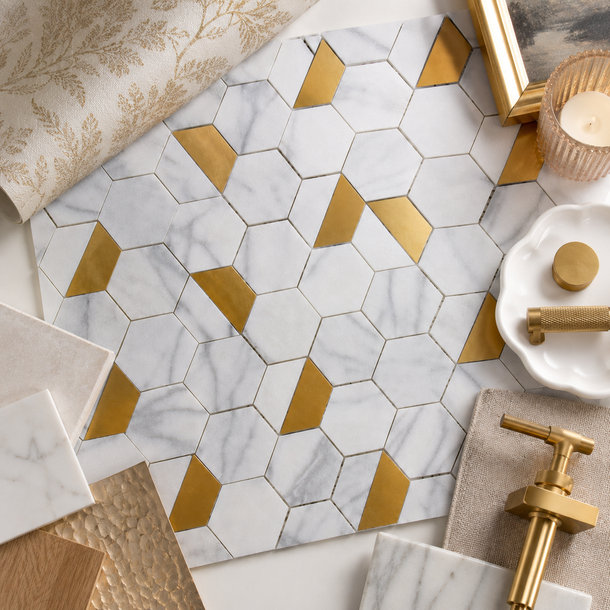 Marmos - Fairmont Brass Hex Mosaic