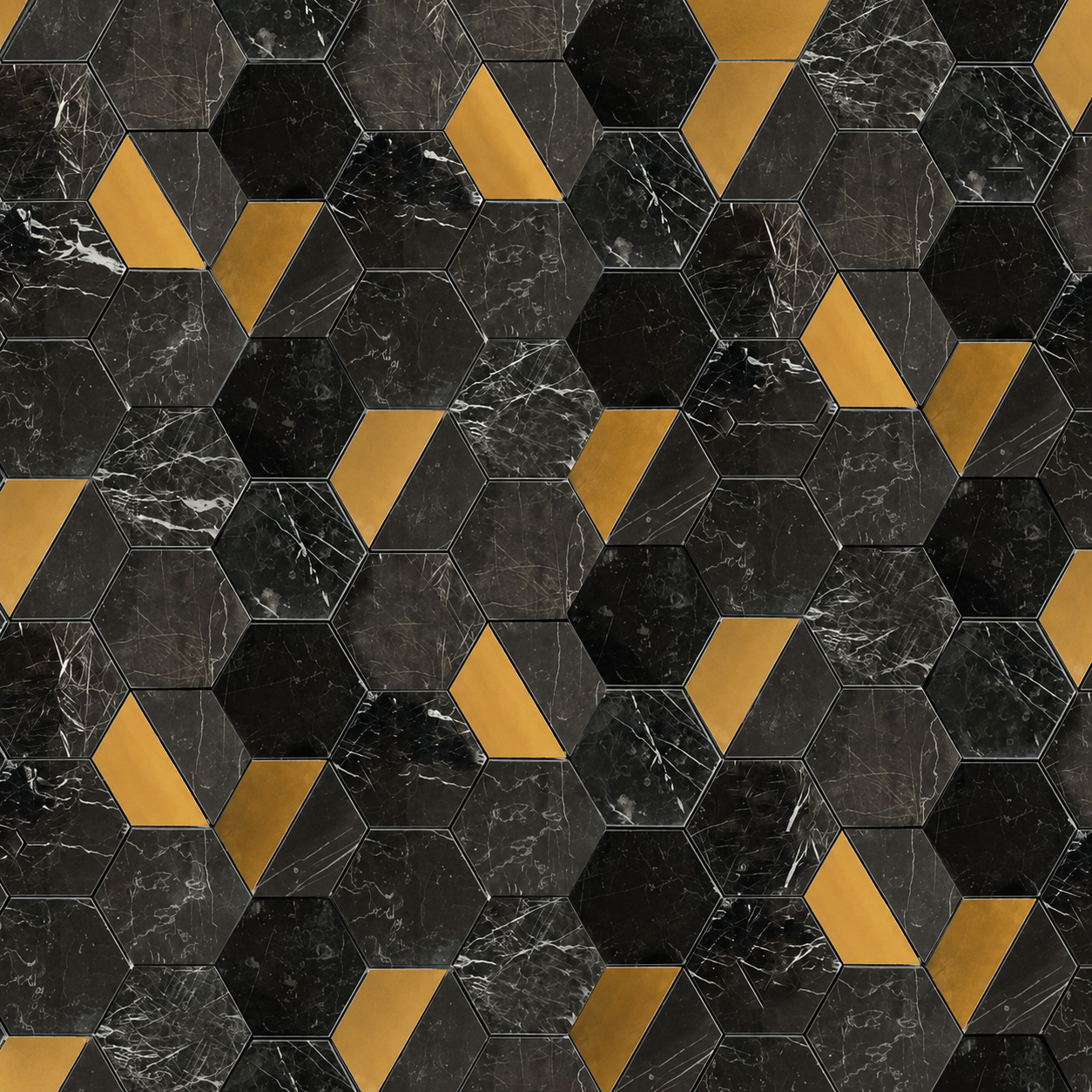 Marmos - Fairmont Brass Black Hex Mosaic