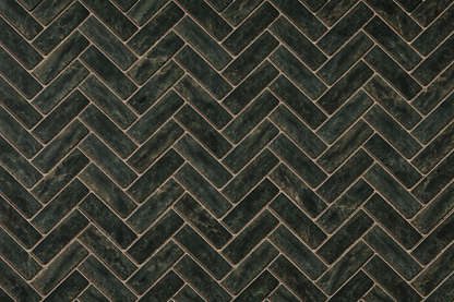 Tempered - Jade Herringbone Mosaic