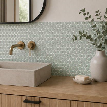 Lungarno MidMod Celeste 1.25" Disk Porcelain Mosaic Tile