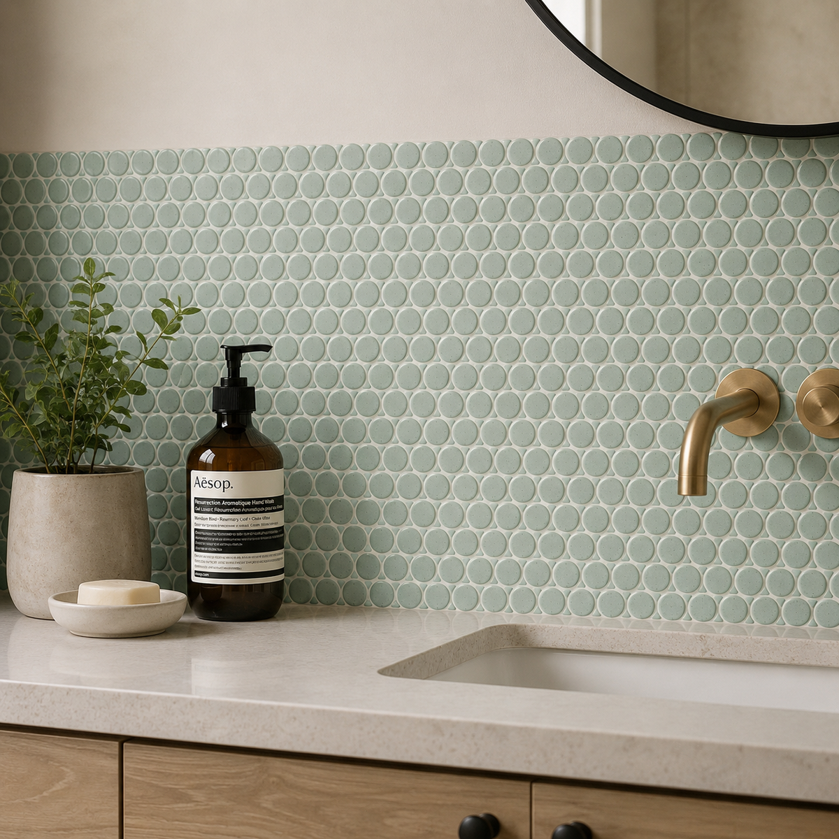 Lungarno MidMod Celeste 1.25" Disk Porcelain Mosaic Tile