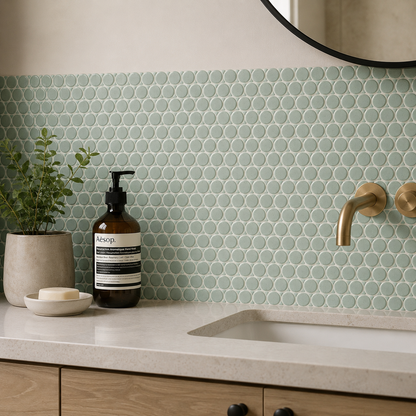 Lungarno MidMod Celeste 1.25" Disk Porcelain Mosaic Tile
