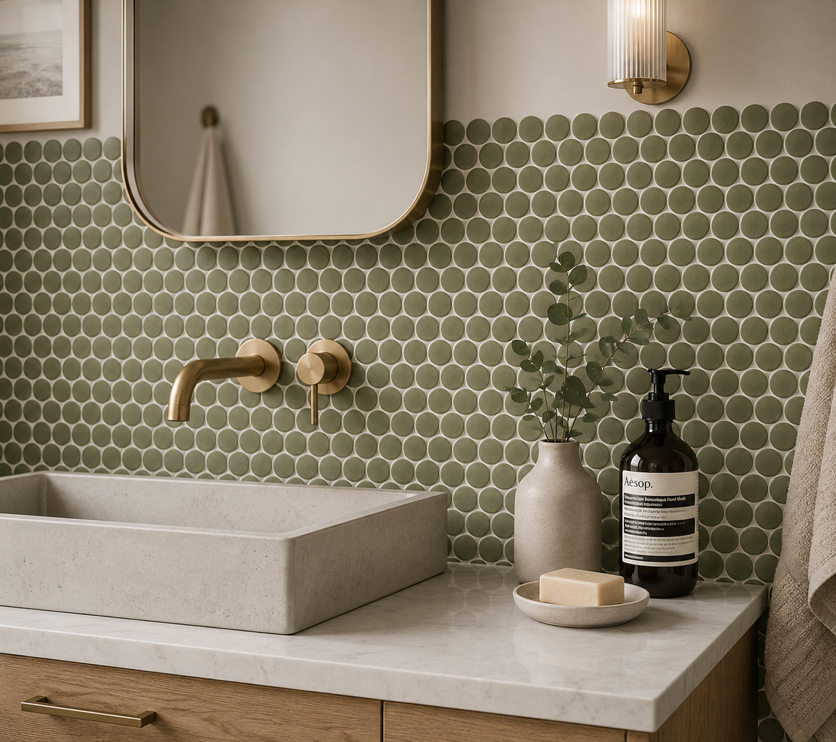 Lungarno MidMod Citrine Disks Porcelain Mosaic Tile