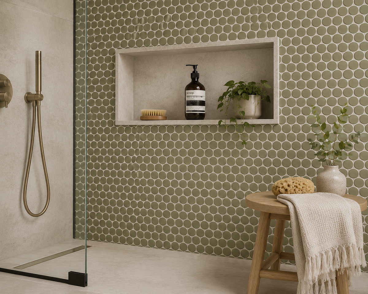 Lungarno MidMod Citrine Disks Porcelain Mosaic Tile