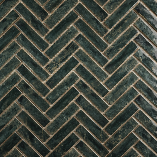 Tempered - Jade Herringbone Mosaic