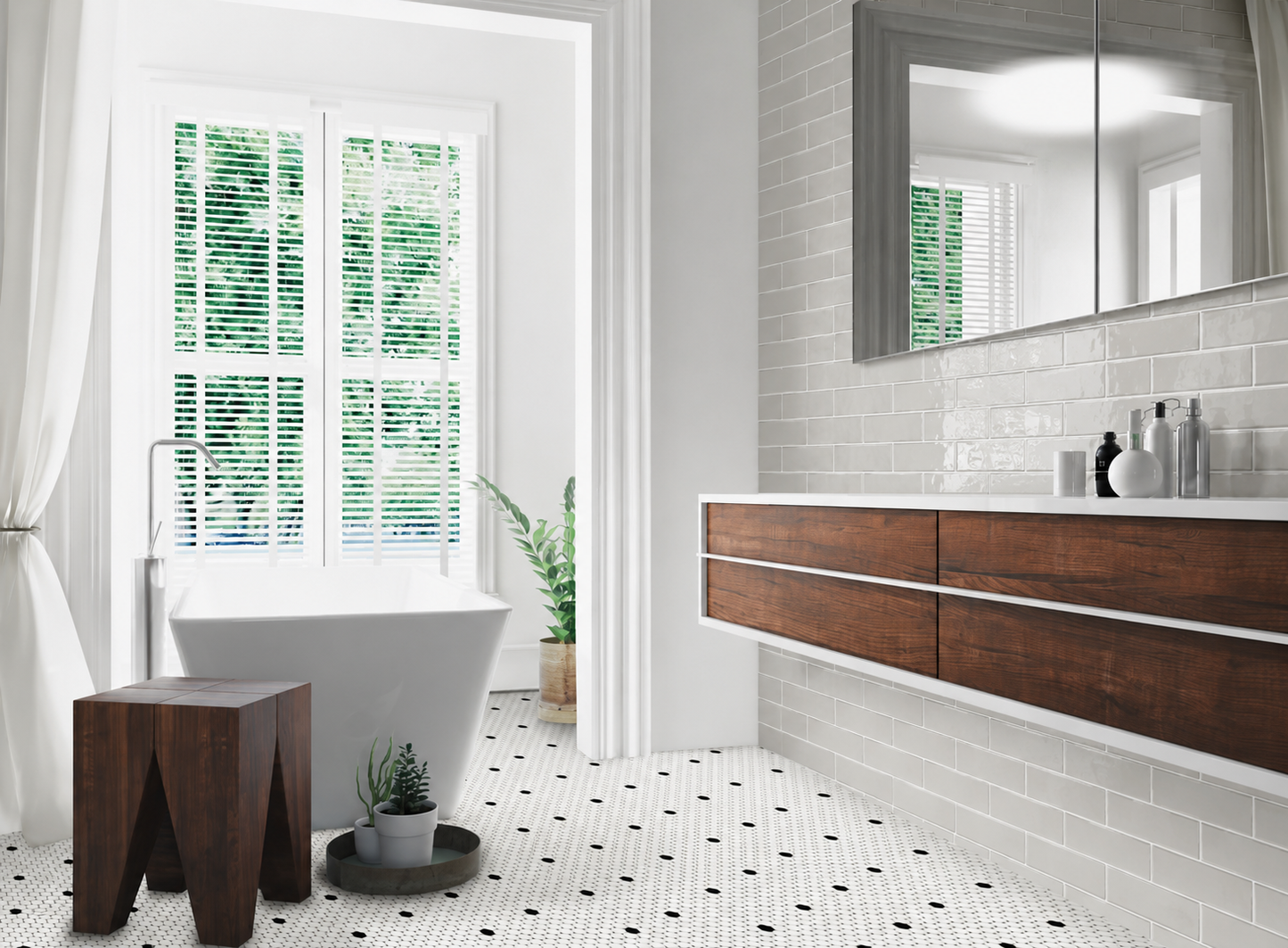 Marmos - Fairmont White and Black Penny Round Mosaic