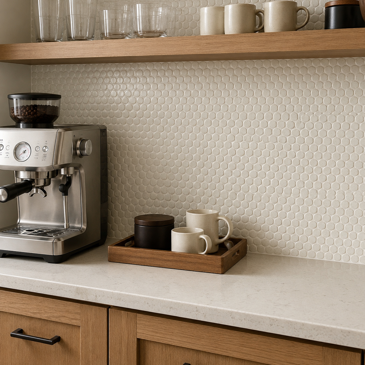 Lungarno MidMod Oat Disks Porcelain Mosaic Tile
