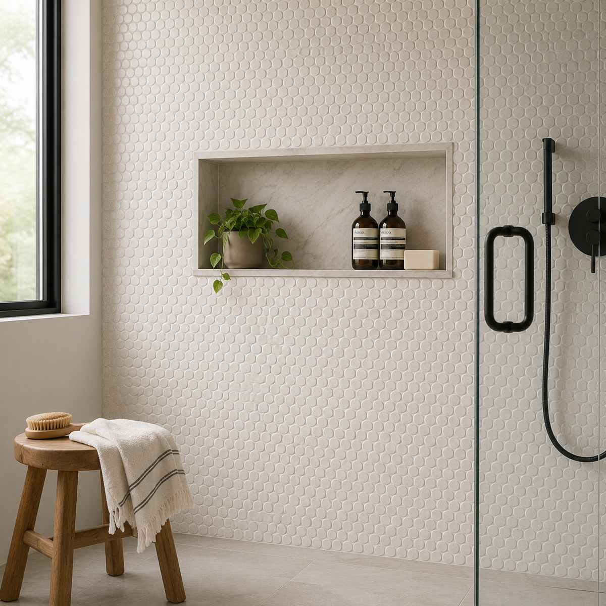 Lungarno MidMod Oat Disks Porcelain Mosaic Tile